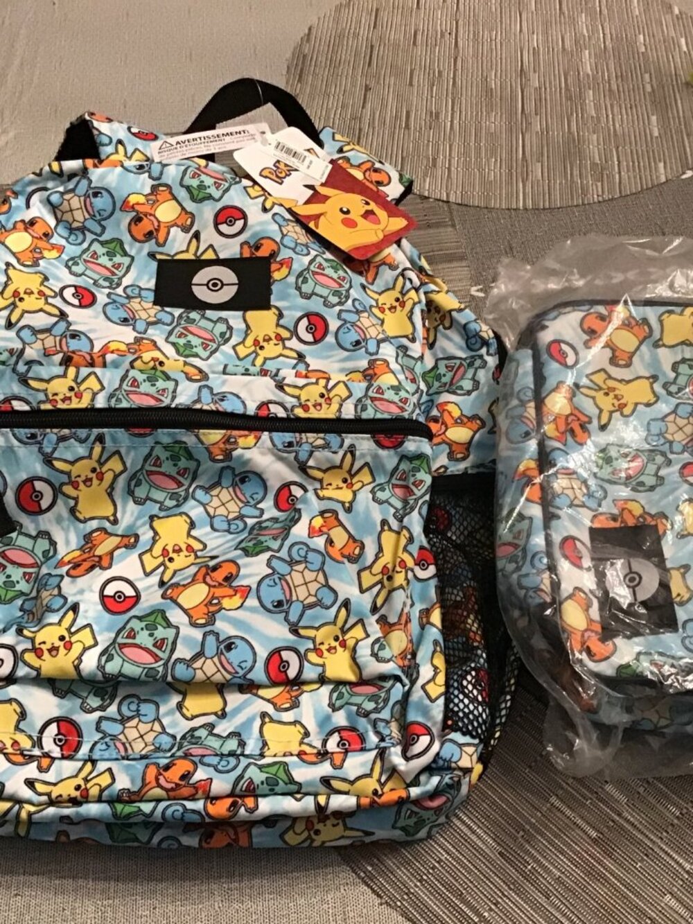 New Old Navy White/Light Blue Pokemon Canvas Backpack w/Matching Lunch Box